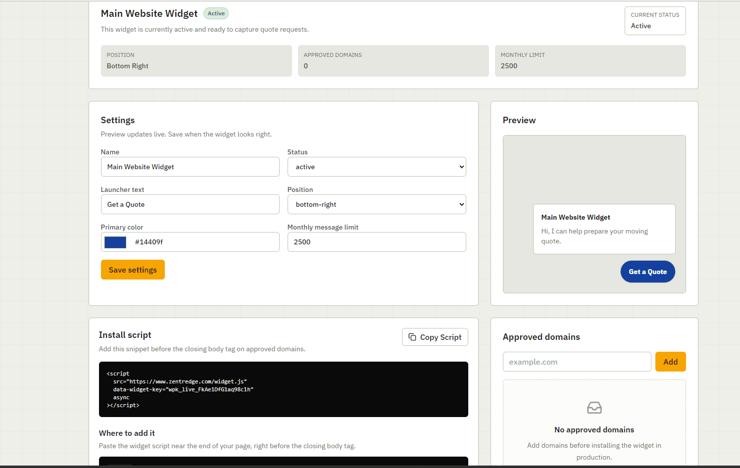 Widget customization settings preview